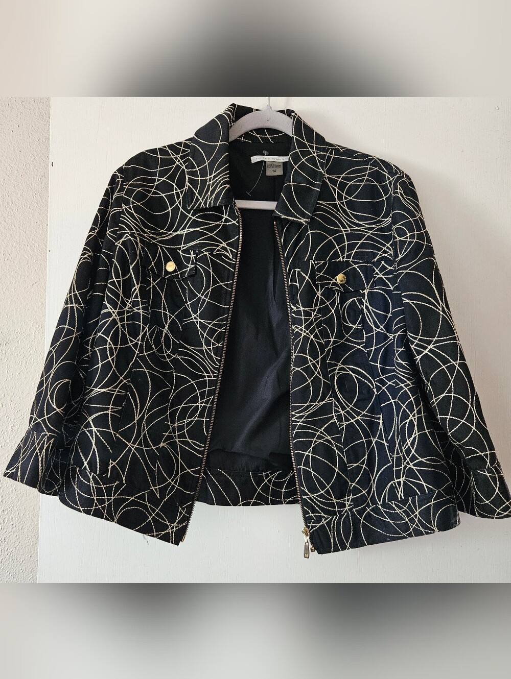 Peter Nygard Black Jacket with Metallic Gold Swirl Detailing